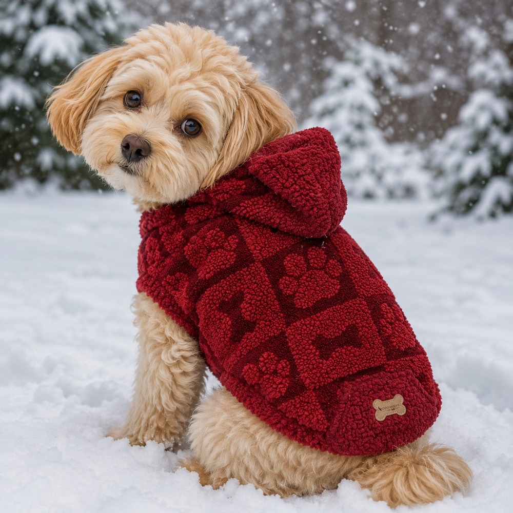 Koolaburra by UGG Dog Sweater Burgundy with Hoodie Large Soft Comfy Warm